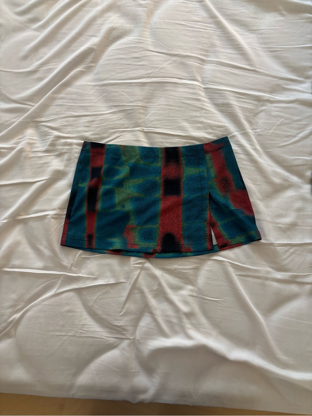 Miaou Teal, Red & Black Abstract Mini Skirt